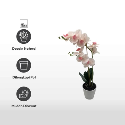 Gambar Arthome Bunga Artifisial Orchid 2 Tangkai Dengan Pot 51 cm - Peach
