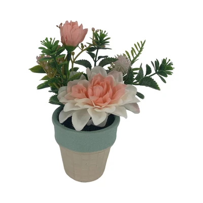 Gambar Arthome Bunga Artifisial Mix Dengan Pot 7x7x16 cm - Peach