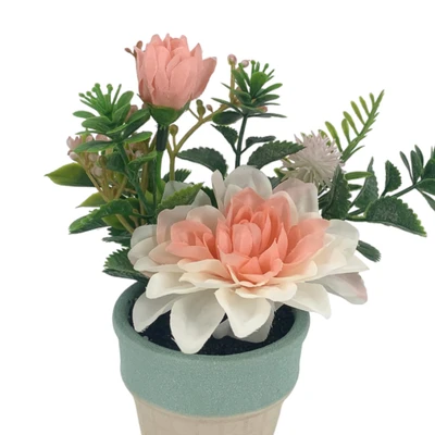 Gambar Arthome Bunga Artifisial Mix Dengan Pot 7x7x16 cm - Peach