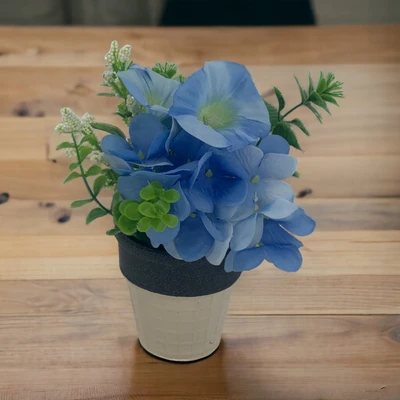 Gambar Arthome Bunga Artifisial Mix Dengan Pot 7x7x16 cm - Biru