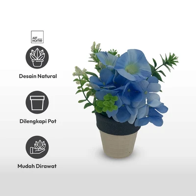 Gambar Arthome Bunga Artifisial Mix Dengan Pot 7x7x16 cm - Biru