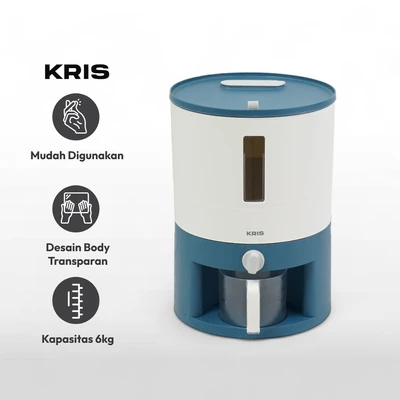 Gambar Kris Tempat Beras Plastik Rotary 7.5 Liter - Putih/Biru