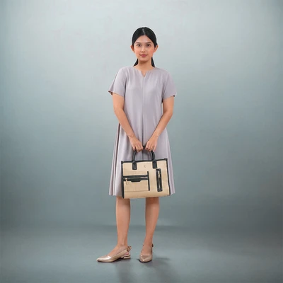 Gambar THYS Shoppper Tas Tangan Woven Medium - Abu-Abu