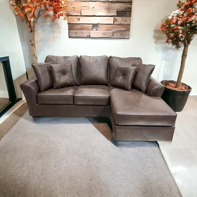 Gambar Ashley Abney Sofa L Sectional Leather Reversible - Cokelat Tua