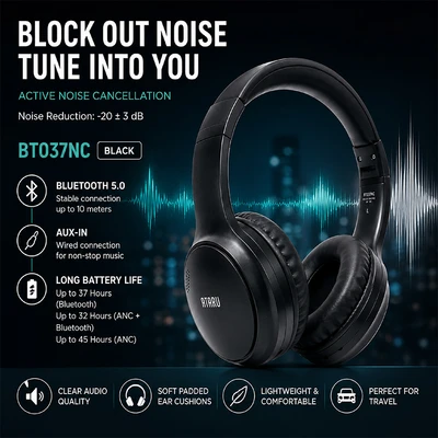 Gambar Ataru Headphone Bluetooth BT037NC - Hitam