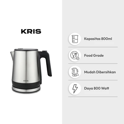 Gambar Kris Teko Listrik Stainless Steel 800 Watt 800 ml - Hitam