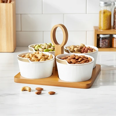 Gambar Appetite Joyi Mangkuk Saji Dengan Nampan Set 5 pcs - Putih