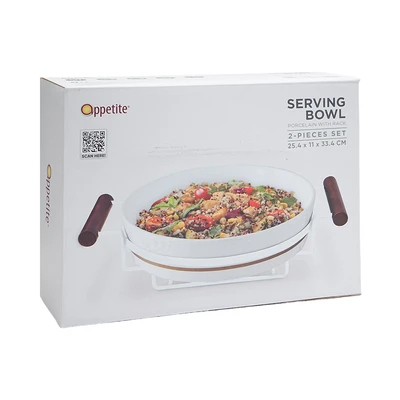 Gambar Appetite Set Juhee Mangkuk Salad Dengan Rak 25 cm - Putih