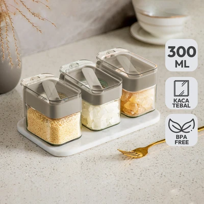 Gambar Picas Tempat Bumbu Dapur Kaca 300 ml - Abu-Abu