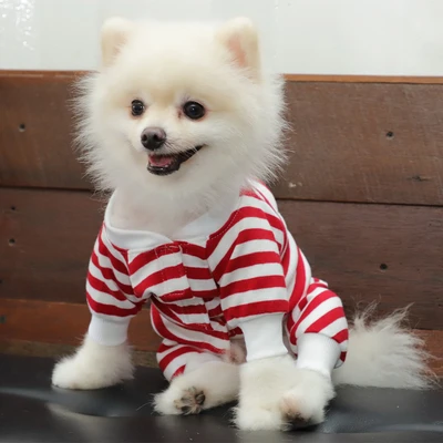 Gambar Doggy Dolly Ukuran S Baju Pajamas Anjing Stripe - Merah