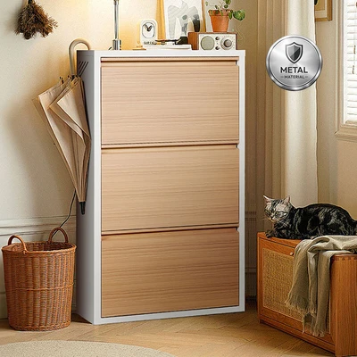 Gambar Informa Levi Kabinet Sepatu 3 Tingkat - Putih/Cokelat Kayu