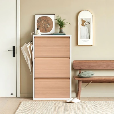 Gambar Informa Levi Kabinet Sepatu 3 Tingkat - Putih/Cokelat Kayu
