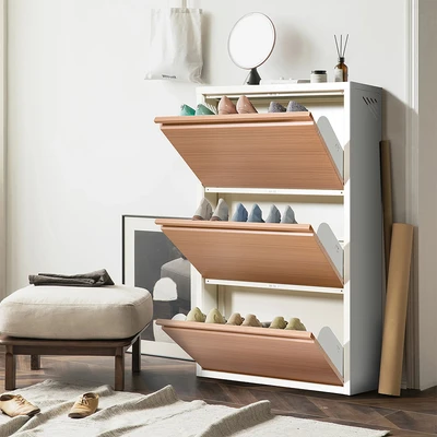 Gambar Informa Levi Kabinet Sepatu 3 Tingkat - Putih/Cokelat Kayu