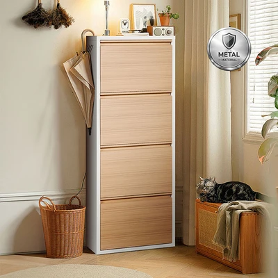 Gambar Informa Levi Kabinet Sepatu 4 Tingkat - Putih/Cokelat Kayu