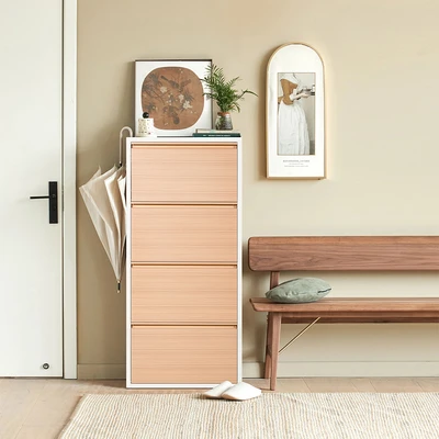 Gambar Informa Levi Kabinet Sepatu 4 Tingkat - Putih/Cokelat Kayu