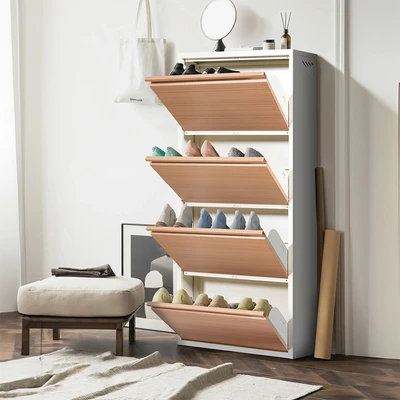 Gambar Informa Levi Kabinet Sepatu 4 Tingkat - Putih/Cokelat Kayu