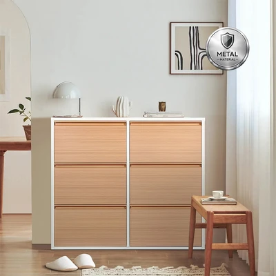 Gambar Informa Levi Kabinet Sepatu 6 Tingkat - Putih/Cokelat Kayu