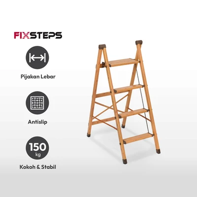 Gambar Fixsteps 1.1 Mtr Tangga Lipat Aluminium Slim Motif Kayu 4 Step