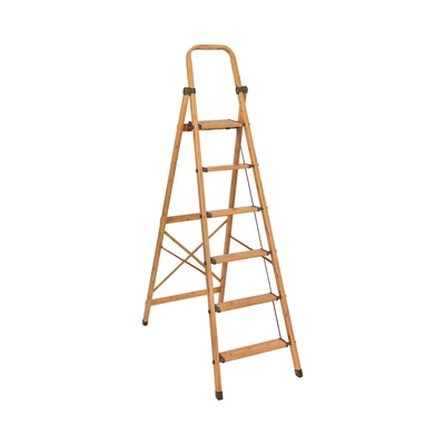 Gambar Fixsteps 1.7 Mtr Tangga Lipat Aluminium Slim Motif Kayu 6 Step