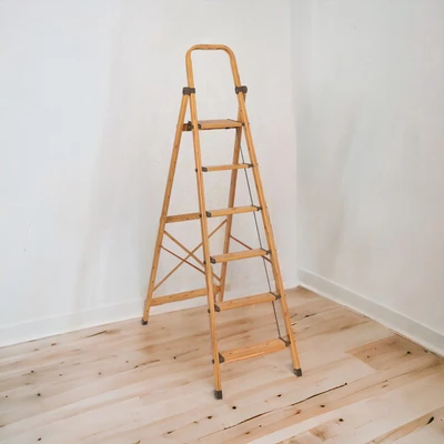 Gambar Fixsteps 1.7 Mtr Tangga Lipat Aluminium Slim Motif Kayu 6 Step