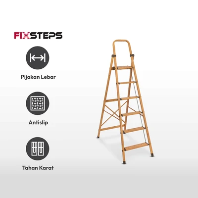 Gambar Fixsteps 1.7 Mtr Tangga Lipat Aluminium Slim Motif Kayu 6 Step