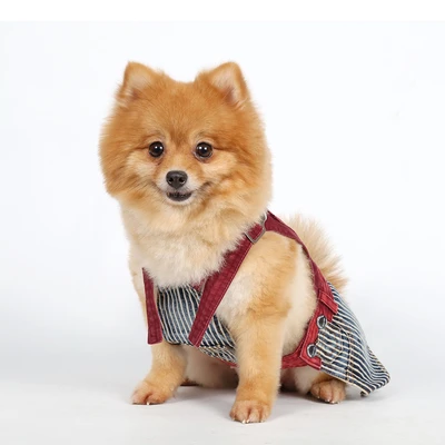 Gambar Doggy Dolly Ukuran Xs Baju Dress Denim Anjing - Merah