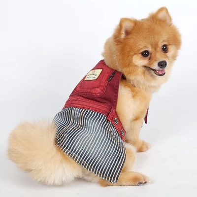 Gambar Doggy Dolly Ukuran S Baju Dress Denim Anjing - Merah