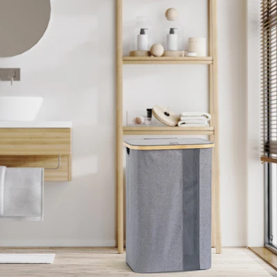 Gambar Stora Keranjang Laundry Bamboo 40.5x33x65 cm - Abu-Abu