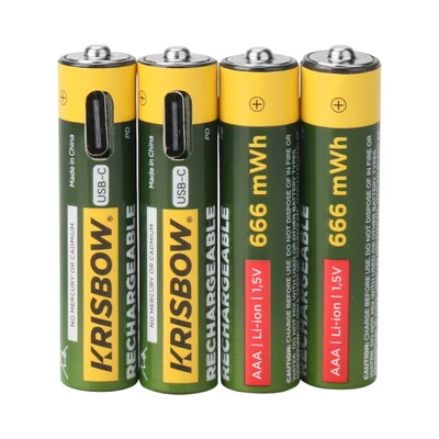 Gambar Krisbow Baterai Rechargeable AAA USB-C Set 4 pcs - Hijau