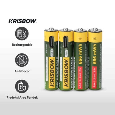 Gambar Krisbow Baterai Rechargeable AAA USB-C Set 4 pcs - Hijau