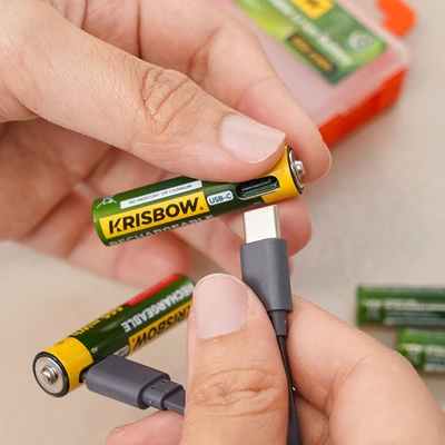 Gambar Krisbow Baterai Rechargeable AAA USB-C Set 4 pcs - Hijau