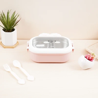 Gambar Ataru Kotak Makan 2 Sekat Rabbit 950 ml - Pink