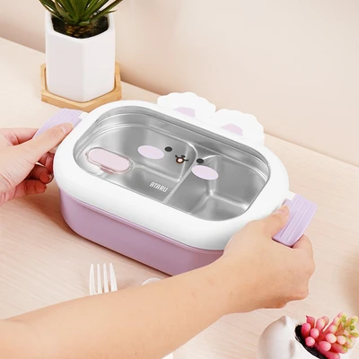 Gambar Ataru Kotak Makan 2 Sekat Rabbit 950 ml - Ungu