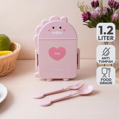 Gambar Ataru Kotak Makan Plastik Dino 1.2 Liter - Pink