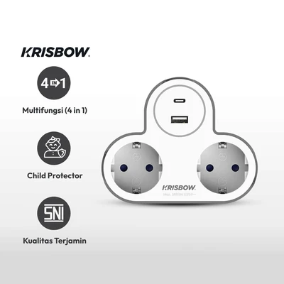 Gambar Krisbow Stop Kontak 2 Soket Dengan Adaptor Usb A & Type C