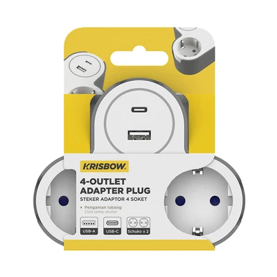 Gambar Krisbow Stop Kontak 2 Soket Dengan Adaptor Usb A & Type C