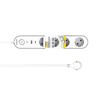 Gambar Krisbow Stop Kontak Ekstensi 4 Soket Dengan USB-A & USB-C - Putih/Abu-Abu