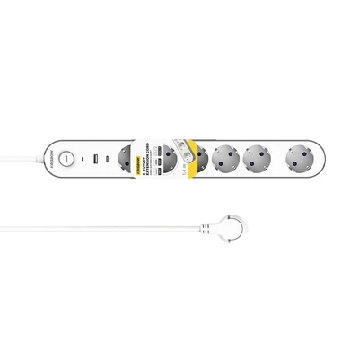 Gambar Krisbow Stop Kontak Ekstensi 6 Soket Dengan USB-A & USB-C - Putih/Abu-Abu