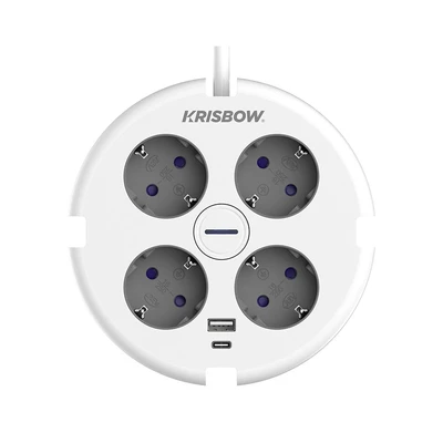 Gambar Krisbow Stop Kontak Disc 4 Soket Dengan USB-A & USB-C