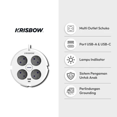 Gambar Krisbow Stop Kontak Disc 4 Soket Dengan USB-A & USB-C