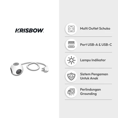 Gambar Krisbow Stop Kontak Globe 4 Soket Dengan USB-A & USB-C