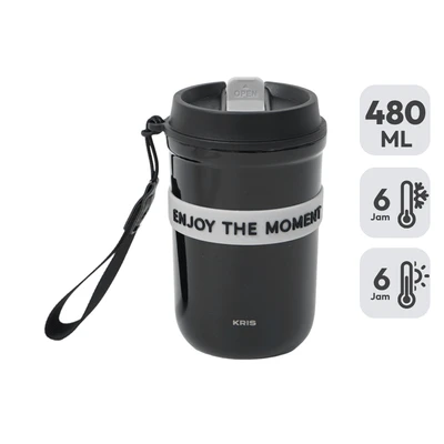 Gambar Kris Monday Mug Vacuum Flask Stainless Steel Dengan Sedotan 450 ml - Hitam