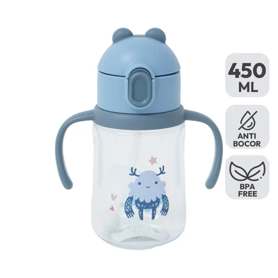 Gambar Ataru Poppy Botol Minum Anak Tritan Dengan Sedotan 450 ml - Biru