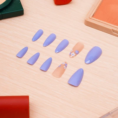 Gambar Ataru Kuku Palsu Flower Set 24 pcs - Biru