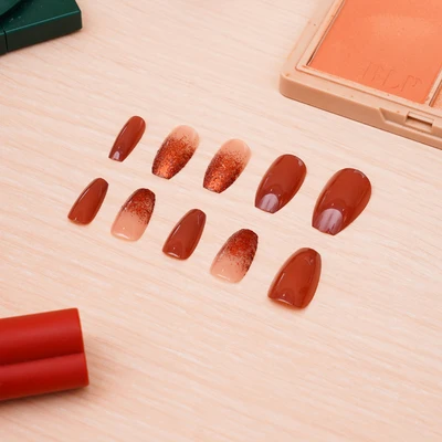 Gambar Ataru Kuku Palsu Ombre Glitter Set 24 pcs - Merah
