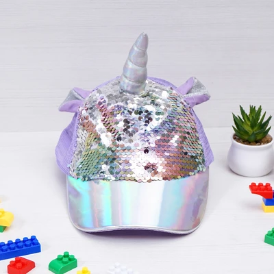 Gambar Ataru Topi Baseball Anak Unicorn Sequin - Ungu