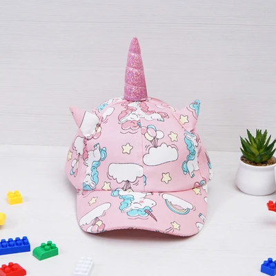 Gambar Ataru Topi Baseball Anak Unicorn Pattern - Pink