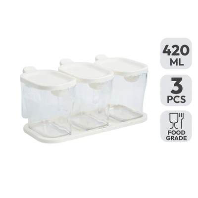 Gambar Kris Torio Tempat Bumbu Dapur Plastik 420 ml Set 3 Pcs Transparan