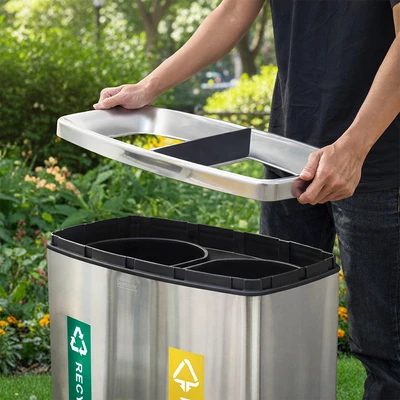 Gambar Krisbow Tempat Sampah Stainless Steel 2 Kompartemen Recycle 30 Liter - Silver