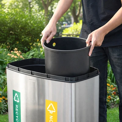 Gambar Krisbow Tempat Sampah Stainless Steel 2 Kompartemen Recycle 30 Liter - Silver